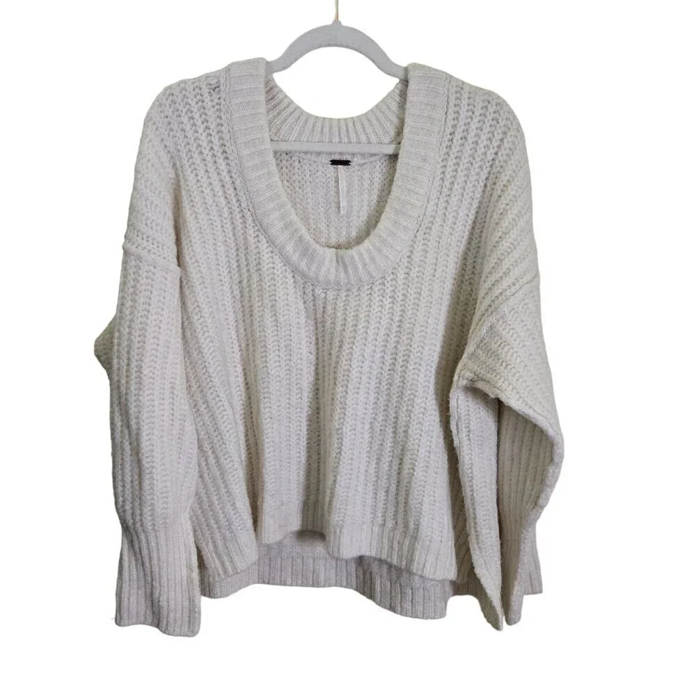 Free People Blue Bell V Neck Sweater Ivory Size XS